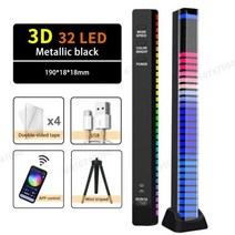 RGB LED 스트립 조명 음악 사운드 컨트롤 픽업 리듬 앰비언트 램프 야간 분위기 바 자동차 룸 TV 게임 장식, Square 3D-APP, 1 pcs (Battery)