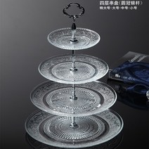 애프터눈티 에프터눈티 세트 케익 케이크 스탠드 디저트 트레이 플레이팅 2단 3단 접시 유럽식 유리 과일 3 층 현대 미니멀리스트 투명 크리스탈 다층 선물 아이디어, 실버 라운드 크라운 4 레이어 스몰 + 미디엄 +