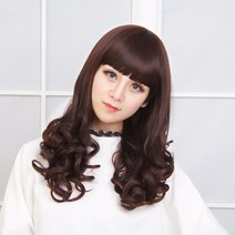 단발 웨이브 가발 여제사선 앞머리 속싸개 숏커트 볼륨업 배꽃머리 얼굴단발 웨이브 헤어스타일, 다크 브라운-비스듬한, 하나