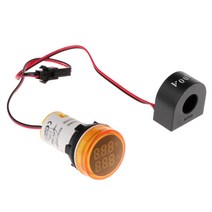 22mm 2 인치 1 디지털 전압 미터 전류계 AC 50-500V 0-100A 전기 부품 자동차 부품 설치하기 쉬운 자동차 부품, 노란색