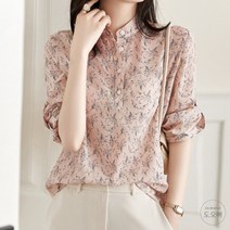 도오빠 여성 셔츠 블라우스 꽃 패턴 잔꽃 차이나카라 헨리넥 루즈핏 여자 의류