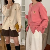 로고 금장가디건 루즈핏 자수가디건 울 여성 겨울 헤이 진주가디건
