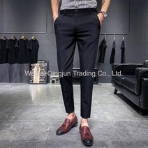 WARM봄여름 팬츠 남성 트렌디 캐주얼 스키니 핏의 영랑구부 슬랙스 블랙