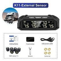 타이어 압력센서 공기압 측정기 센서 자동차 오토바이 Yanace car tpms 타이어 압력 모니터링 시스템 자동 디스플레이 알람 모니터링 usb 충전 온도 경고 6 센서, k11-6 센서, 외부 센서
