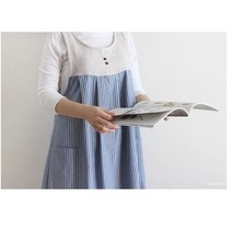 앞치마 코지라인 아이보리 블루 블랙 예쁜 A형 원피스 세로 스트라이프 주머니 면 포켓 뒷버튼 단추 앞뒤모두가려지는 롱 실용적 모던 편한착용감 내추럴한분위기 단체복 홈웨어