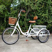 QUISKI 24인치 세발 자전거 수납 수동 페달 근력, 흰색