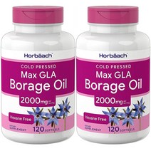 Horbaach 보리지 오일 2 000mg 120캡슐 2팩 Borage Oil 380mg of GLA Cold Pressed Seed 호바흐, 1box, 1