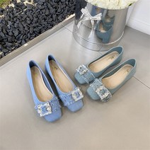 2023 신사 숙녀 레트로 데님 플랫 싱글 슈즈 부드러운 얕은 입 소프트 솔 여성화