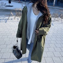 [비비애르] 박시핏 후드 레이어드 집업 롱 사파리 야상 점퍼 여자 봄 가을 아우터