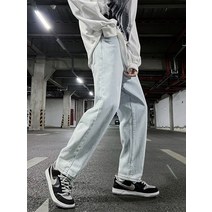 wanghuan나인형 도어 스트레이트 루즈한 청바지 남성 봄 가을 트렌디 인스 하이스트리트 올 매치 캐주얼 와이드 핏 홍콩풍 걸레질 롱팬츠 여름 남성 캐주얼 팬츠 애쉬 M