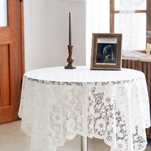 더자카 자수 플라워 레이스 테이블보, 화이트, M(137 x 137 cm)