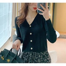 여성 캐주얼 얇은 골지니트 미니 가디건 오피스룩 꾸안꾸 데일리 패션 코디