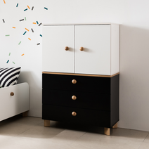 리바트 뉴꼼므 키즈 3단 서랍도어장 다리형(5색), 3단서랍도어장(블랙)