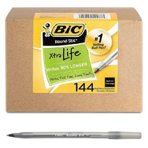 BIC 빅 미국 라운드스틱 엑스트라 라이프 사무 비품 검정 블랙 볼펜 펜 144개입