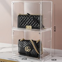 투명 가방보관 디스플레이 명품백 정리함 쇼케이스 진열장 드레스룸 선반 산화방지 캐비닛, 4면 투명 방진 및 항산화, 소형2팩
