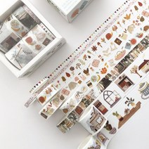 새해다짐 8 개/갑 녹색 잎 선인장 저널 Washi 테이프 세트 접착 DIY Scrapbooking 스티커 라벨 마스킹, [06] Coffee, 06 Coffee