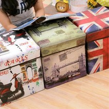 수납용 빈티지 엔틱 의자 사각 스툴 원목 보조의자, 런던