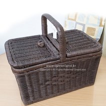 라탄 피크닉 뚜껑 바구니 대형 인도네시아 수공 라탄바구니 수납바구니 그린랜드, 베이지