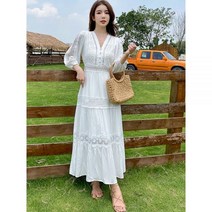 화이트블루 Smsma 우아한 빈티지 패치 워크 화이트 레이스 드레스 여성용 신제품 활주로 기질 파티 긴 드레스 2023
