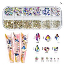 12Gird Box 멀티 사이즈 AB/컬러풀 핫픽스 라인석 플랫백 크리스탈 다이아몬드 보석 3D 반짝이 네일 아트, 10 4
