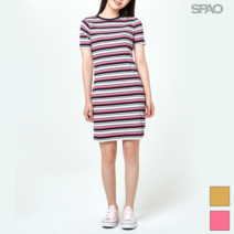 스파오 SPAO 멀티 스트라이프 골지 원피스_SPOM937G18