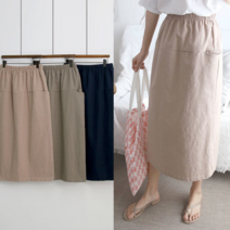 린넨면 밴딩 절개 포켓 일자 롱스커트 YY