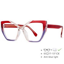 블루레이 플레이어 54585 Fashion Brand Cat Eye Square Large Frame Protection Splicing Color Ladies An, 01 Red-purple