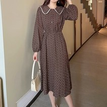 잇츠스타일 여성 라운드넥 복고 레트로 스타일 꽃무늬 미디원피스