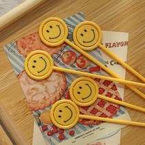 옐로우 스마일 머들러 칵테일 에이드 스틱 티스푼, 4개