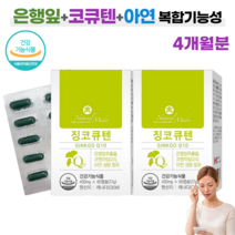 NM 식약처인증 기억력 개선 은행잎추출물 + 코엔자임Q10 복합기능성 60캡슐 징코큐텐 높은 혈압 감소 도움 여성 남성 부모님 노인 영양제, 2개