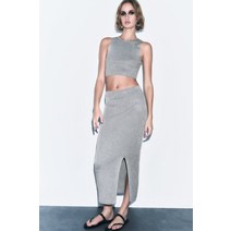 ZARA 자라 봄 가을 니트 미디 여성 롱 스커트 메탈 락스타일 뜨개질 실버 3519/049 모델