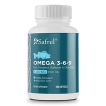 Safrel 오메가 180 소프트 젤 - 1000mg 오메가-3-6-9 EPA 및 DHA 함유 고효능 오메가-3 피쉬 오일 보충제 뇌 심장 건강 GMO 프리 180회 분량 138