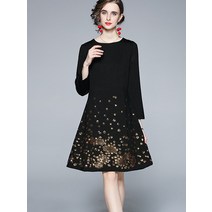 원피스 2022 새로운 패션 가을과 겨울 스팽글 자수 드레스 여성 긴팔 a 라인 미니 드레스