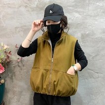 여성 빈티지 민소매 가디건 코트 겨울 캐주얼 솔리드 하이넥 면 조끼