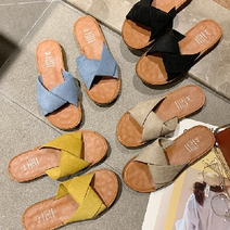 여성 여름 크로스 슬리퍼 스웨이드 여자 뮬 슬리퍼