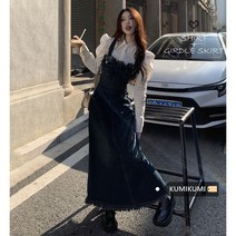 데님 뷔스티에원피스 여성 봄 디자인 감각 프렌치 조거 슬림핏 롱 스커트