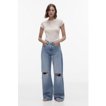 자라 ZARA 하이라이즈 찢어진 와이드 레그 TRF 진 - 블루 128649