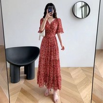 AMlisa 프린팅 롱원피스 트랜드 우아한 슬림핏 여름쉬폰원피스 빅사이즈원피스 여름쉬폰원피스