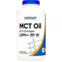 Nutricost MCT 오일 소프트젤 1000mg 150 SFG (3 000mg 제공) 케토 케토시스 및 케토제닉, 150 Count (Pack of 1)