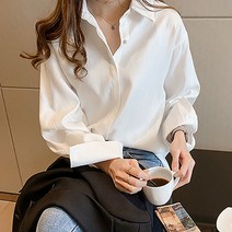 라라벨 여성 델브아 베이직 카라넥 루즈핏 유광 긴팔 모던 셔츠 블라우스