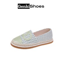 GENKISHOES 여자 캐쥬얼 초록색 모직물 두꺼운 구두창 에스파듀 슬립온