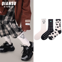 [오리지널디자인] 땡땡이 심플 면양말 중목양말 3족세트