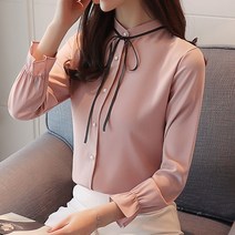 쉬폰 라운드 리본 끈 블라우스 246