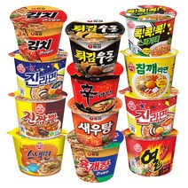 오뚜기 농심 용기컵라면 12종 오뚜기(진매+진순+열+참깨+진짬뽕+스낵면+스파게티) 농심(신라면+육개장큰+김치큰+튀김우동+새우탕), 1세트