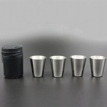 휴대용 위스키 4 개대 가죽 케이스가있는 스테인레스 스틸 힙 플라스크 미니 1 온스 컵, 세트 A