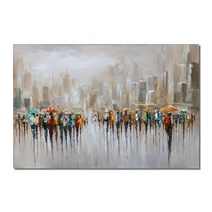 추상 많은 사람들이 우산으로 빗속에서 일하는 유화 100 캔버스에 handpainted 홈 장식을위한 수제 벽 예술, 사용자 정의, dc 2245 프레임이 없는