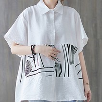 도오빠 쿠티스 여성 반팔 셔츠 남방 오버핏 루즈핏 패턴 여자셔츠 봄 여름 빅사이즈 블라우스