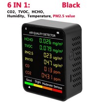 공기질 측정기 다기능 5in 1/6 in 1 CO2 미터 디지털 온도 습도 이산화탄소 T OC HCHO 감지기 대기 질 모니터, 03 Type2 6 in 1 Black