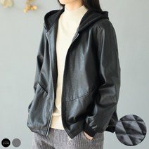 도오빠 여성 누빔 가죽 자켓 점퍼 후드 오버핏 겨울