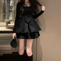 원피스 여성 솔리드 숙녀 미니 스퀘어 칼라 심플 여름